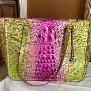 Brahmin NWOT limeade ombre Croc-Embossed Tote Bag and wallet